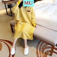 Đầm ngủ cotton tay dài dáng rộng in họa tiết trái cây dễ thương thời trang xuân thu cho mẹ bầu