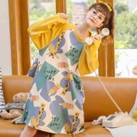 Đầm Ngủ Cotton Tay Dài Plus Size Thời Trang Xuân Thu Cho Nữ