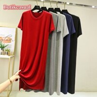 Đầm Ngủ Cotton Tay Ngắn Cổ Chữ V Dáng Rộng Màu Trơn Thoải Mái Thời Trang Mùa Hè Cho Nữ