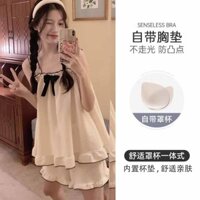 Đầm ngủ dây đeo cho phụ nữ, bán chạy trên mạng, phong cách Nhật Bản mùa hè, ngọt ngào, dễ thương, cho nữ sinh, kiểu dáng mỏng với đệm ngực, bộ đồ mặc trong nhà