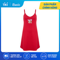 Đầm ngủ hai dây thun Cotton in hoạ tiết phía trước iBasic SW007 - Đỏ đô - M