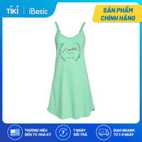 Đầm ngủ hai dây thun Cotton in hoạ tiết phía trước iBasic SW007 - Xanh ngọc - L