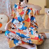 Đầm Ngủ Hoạt Hình Dáng Rộng Thoải Mái Dễ Thương BigSize mềm mại mặc ngủ mặc nhà  - Gia Đình Pooh,Freesize dưới 100kg