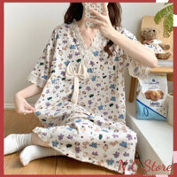 Đầm Ngủ Kiểu Kimono Phong Cách Nhật Bản Phối Ren Đính Nơ