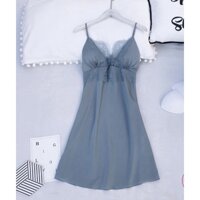 Đầm ngủ lụa cao cấp phối ren màu xanh ngọc