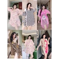 Đầm ngủ lụa cổ sơ mi hàng thiết kế cực xinh form rộng bầu bì bon chen thoải mái