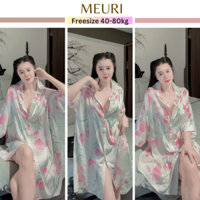 Đầm ngủ lụa sơ mi MEURI đầm pyjama mặc nhà suông rộng bầu bí bon chen chất liệu latin thiết kế cao cấp.