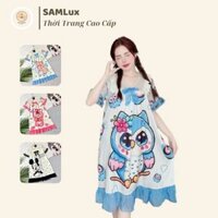 Đầm ngủ lụa suông dài, váy ngủ tiểu thư lụa xước mát mịn, bộ đồ ngủ mặc nhà dễ thương, DN002