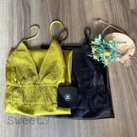 Đầm ngủ nữ hai dây, vải lụa mềm mại, điểm nhấn ren ở ngực, 3 màu hồng pastel, đen, vàng chanh