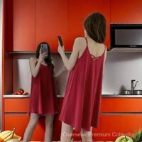 Đầm ngủ nữ mùa hè, dáng rộng, sexy, bằng lụa băng, có dây mỏng, không lưng, kích thước lớn, đồ ngủ