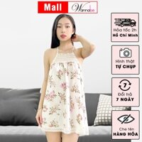 Đầm ngủ nữ WANNABE váy ngủ cổ yếm phối bản ren xinh xắn tùng xòe tạo vẻ ngây thơ cho bạn gái DNS72