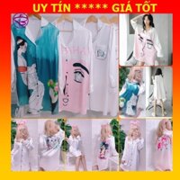 Đầm ngủ nữ❤️FREESHIP❤️ Váy ngủ đầm ngủ pijama kiểu dáng sơ mi màu trắng hàng thiết kế họa tiết đẹp chất lụa cao cấp