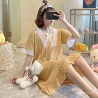 Đầm ngủ ren cho phụ nữ, đồ ngủ ngắn tay phong cách Hàn Quốc, vừa vặn rộng rãi, kích thước lớn, đồ mặc ở nhà, đầm midi, đồ ngủ xuyên biên giới cho phụ nữ
