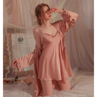 Đầm ngủ satin, đầm ngủ lụa (có 2 màu) - Mã D375