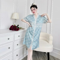 Đầm ngủ sơ mi Hisexy cổ chữ y Pijama sơ mi form suông Lụa Latin Cao cấp SM24