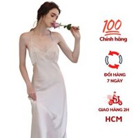 Đầm ngủ, Váy ngủ lụa Pháp Lụa Latin thiết kế 2 dây chéo lưng phối ren cao cấp VILADY - V147 Màu Trắng gạo - XL