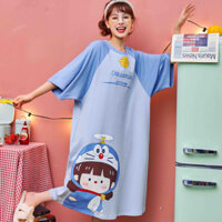 Đầm Ngủ Váy xinh Cổ Tròn Họa Tiết 3D Chất Thun Cotton - Form dưới 60kg