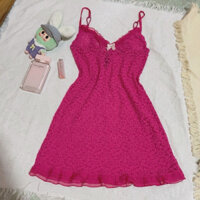 Đầm ngủ V.i.c.t.o ren lưới hồng ( Vintagee - Hoả tốc HCM )