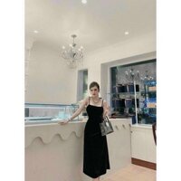 đầm nhung 2 dây hở lưng