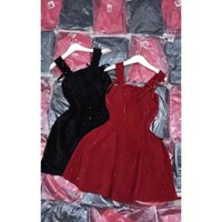 Đầm Nhung 2 Dây Phối Gút Đính Kim Tuyến