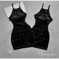 Đầm nhung 3 lỗ , họa tiết bông tuyết , ôm body dáng ngắn cực xinh