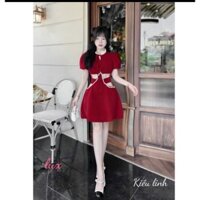 đầm nhung bèo cổ cột dây eo khoét đá