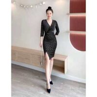 Đầm nhung body họa tiết bling cá tính