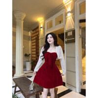 ĐẦM NHUNG CÚP NGỰC DÁNG NGẮN KÈM ÁO KHOÁC NGOÀI