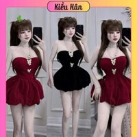 ĐẦM NHUNG CÚP NGỰC Đính Hàng Tag Buom DÁNG NGẮN BÍ PHỒNG Có Kèm Quần Rời - Nữ Women Top