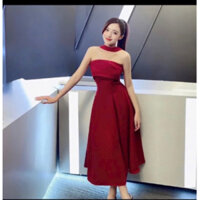 Đầm Nhung Đỏ Cúp Ngực Xòe Đi Tiệc Chơi Lể Tết Siêu Sang