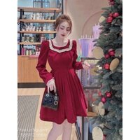 Đầm nhung may ren chổ U