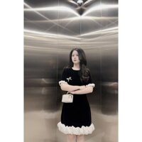 đầm nhung nì vao cấp cộc tay chân trắng bèo phồng hót hít