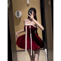 Đầm nhung nơ cúp ngực tùng bí cực xinh, đầm xinh đi tiệc đi đám cưới, đầm sexy, đầm đỏ đi chơi, đồ tết