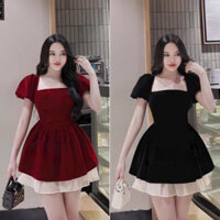 Đầm nhung nữ,váy tiểu thư tay phồng cổ vuông dáng xòe thanh lịch,đầm dự tiệc sang chảnh V708 SUTANO