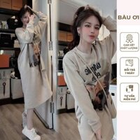 ĐẦM NỈ MAI SƠN CỔ TRÒN DÁNG SUÔNG DÀI TAY BO CHẤT ĐẸP DÀY DẶN FORM RỘNG X18 VÁY BẦU MẶC NHÀ ĐI CHƠI XINH