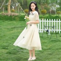 Đầm nơ kiểu Hàn Quốc Preppy Váy ngắn tay màu trơn