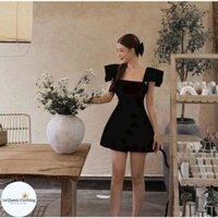 Đầm Nơ Vải Nhung Đen Tay Tiên Đính Đá Dự Tiệc Sang Chảnh