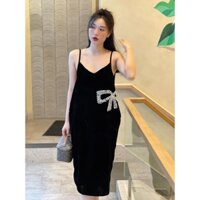 Đầm Nữ 2 Dây Dáng Dài Chun Lưng Váy Nữ Hai Dây Màu Đen Vải Thô Mềm