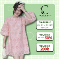 Đầm nữ babydoll chất xô ren, váy nữ tay lỡ bồng dáng suông ngắn họa tiết hoa phong cách tiểu thư