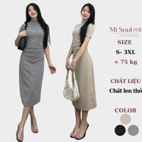 Đầm Nữ Body Cộc Tay Dáng Dài Xẻ Sau MiSoul, Váy Nữ Ôm Body Dáng Suông Co Giãn MiSoul 242