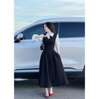 Đầm nữ cổ sơ mi tay dài dáng dài xòe chất tuyết mưa nữ tính phù hợp đi làm đi chơi D573