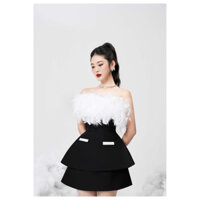 Đầm nữ cúp ngực lông vũ dự tiệc váy trắng trễ vai xòe tầng chữ A váy tiểu thư cao cấp đi biển đầm body giá rẻ đẹp BLYZE