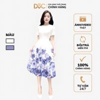 Đầm Nữ Dài Dự Tiệc Sang Trọng, Đầm Trắng Phối Hoa Xanh Tay Bồng RC4851