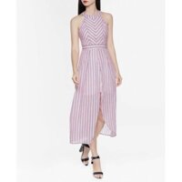 Đầm Nữ Dài Kiểu Cổ Yếm Hoạ Tiết Sọc Xanh Hồng