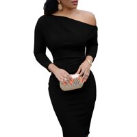 Đầm Nữ Dài Tay Cổ Thuyền Đầm Ôm Sát Thanh Lịch Đầm Công Sở Nữ Dài Bó Sát Bodycon Vest 5 Màu Đỏ Xanh