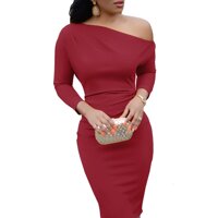 Đầm Nữ Dài Tay Cổ Thuyền Đầm Ôm Sát Thanh Lịch Đầm Công Sở Nữ Dài Bó Sát Bodycon Vest 5 Màu Đỏ Xanh