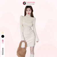 Đầm nữ dài tay CROPGIRL đầm cổ lọ ôm body tôn dáng chất vải dày dặn giữ nhiệt co giãn DAM05