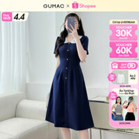 Đầm nữ dáng A xòe phối bâu thời trang GUMAC LDD1214