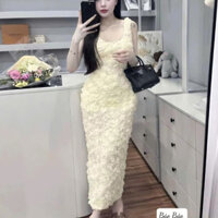 đầm nữ dáng dài,đầm dự tiệc sang chảnh đầm hoa hồng body đuôi cá cao cấp K18