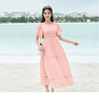 Đầm nữ dáng maxi nối ren, tay loe bèo cổ ren LAMER L63M24H069